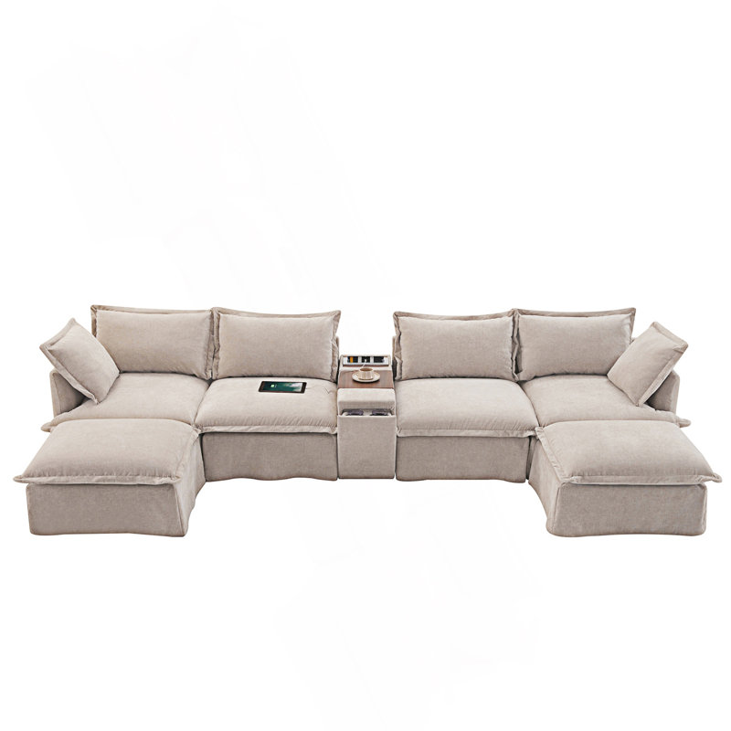 Canapé modulaire modulaire avec repose-pieds mobile et console, canapé en U à 6 places