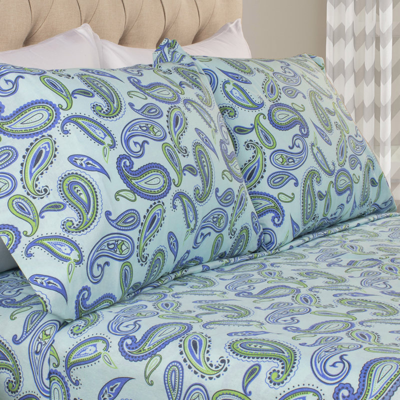 100% Cotton Flannel Paisely Pillowcase, King, Light Blue