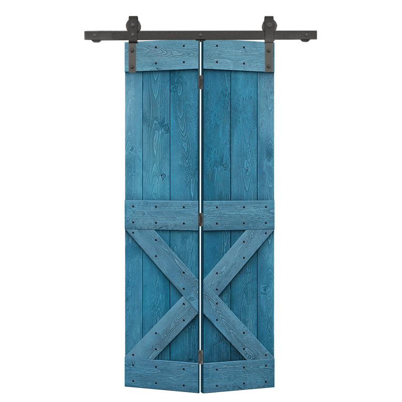 Porte pliante en bois massif 84 po 84 po, Bleu océan, 26 po x 84 po