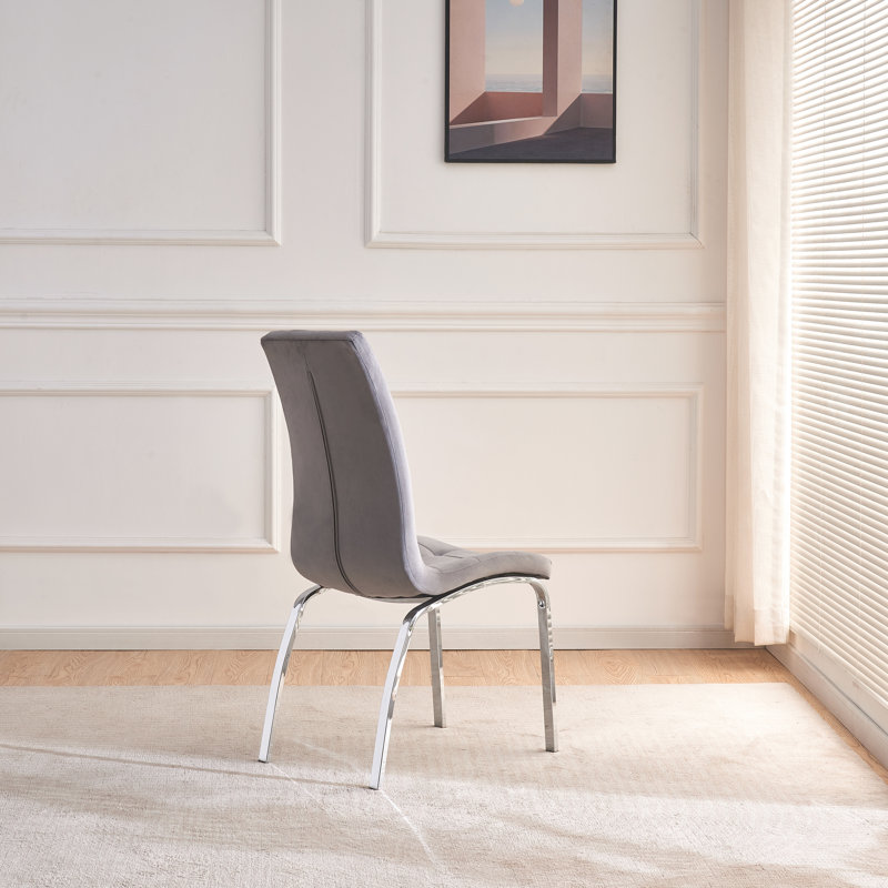 Canasia 47cm H Tufted Velvet Upholstered Side Chair, Grey