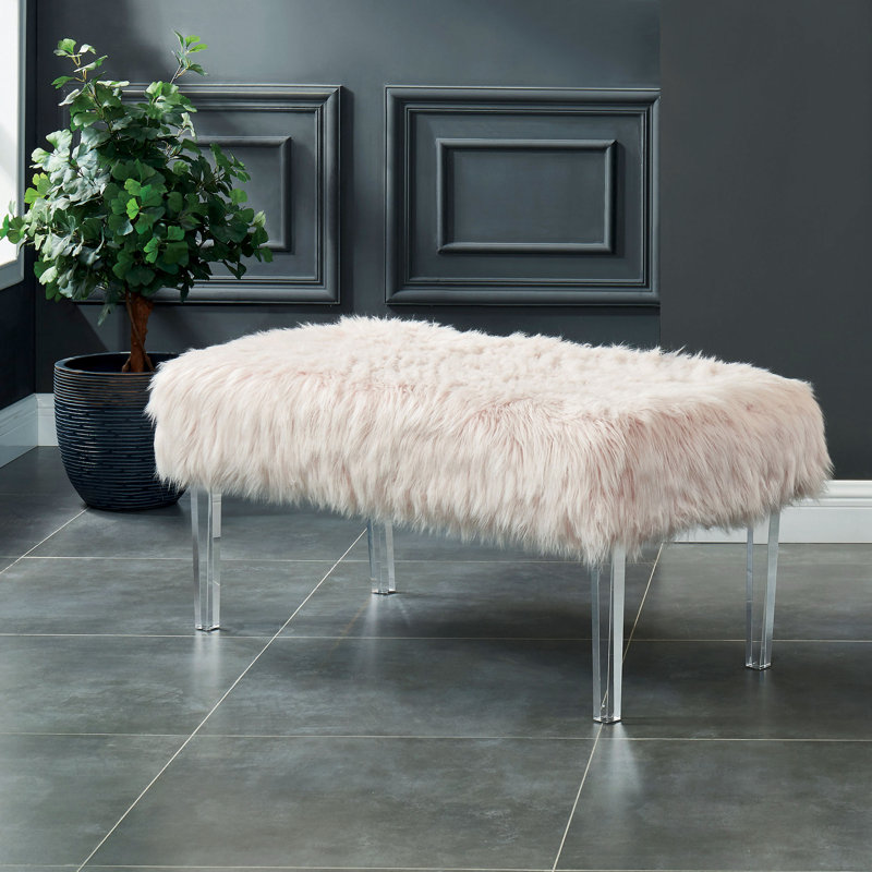Faux Fur Upholstered Bench, Pink