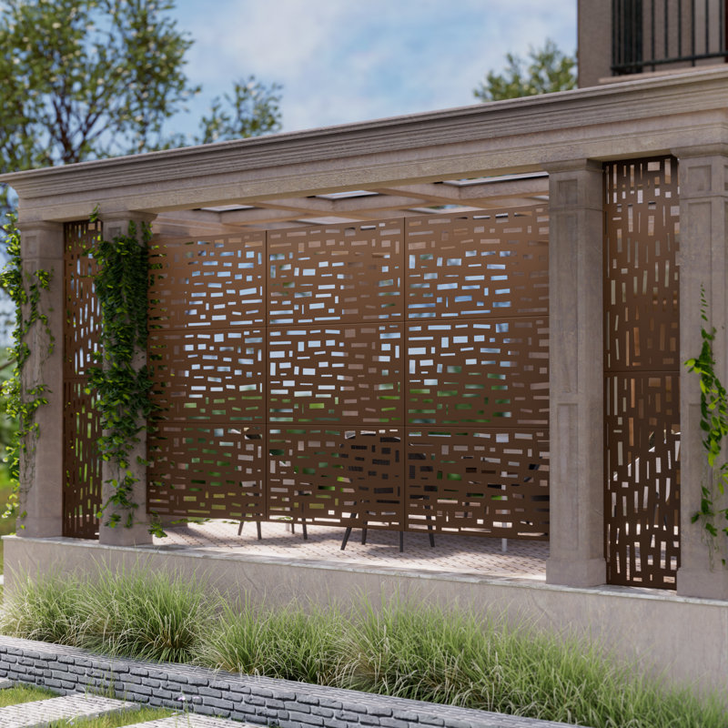 Metal Outdoor Privacy Screen, 183 cm H x 120 cm W x 40 cm D, Brown
