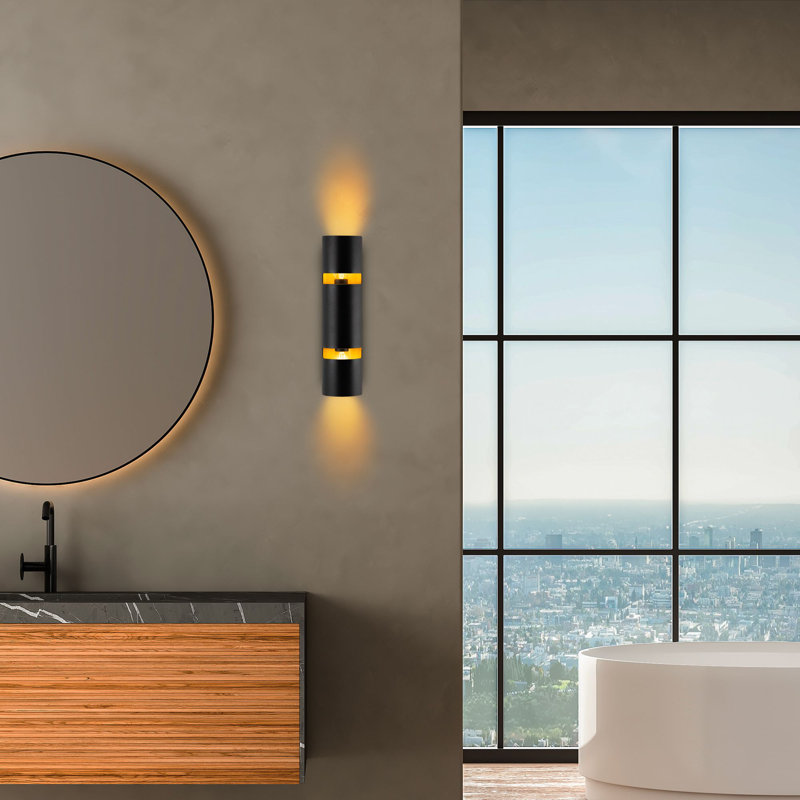 Modern Black Wall Lamp, Metal Body, 3.1 x 11.8 x 5.1 inches | Base Plate: 5.9 x 2.0 x 1.2 inches | Fits 2 x E14 Max 40W Bulbs (Not Included) | Stylish Lighting for Home or Office, IP20 Rated, Sleek Design