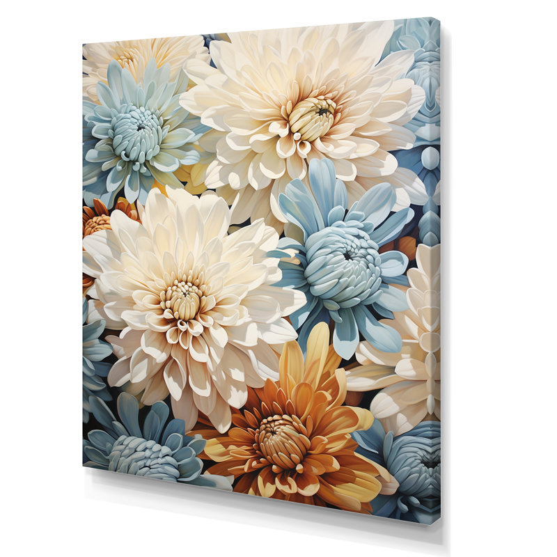 «Mums White and Blue Elegance III», reproduction sur toile, Toile tendue, H 44 po x l 34 po x P 1,5 po