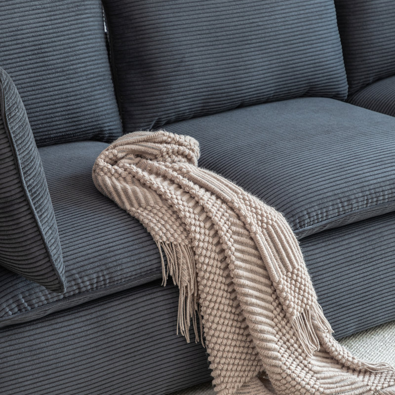Hepworth 3 - Piece Corduroy Sectional Sofa With Cushions, Gray