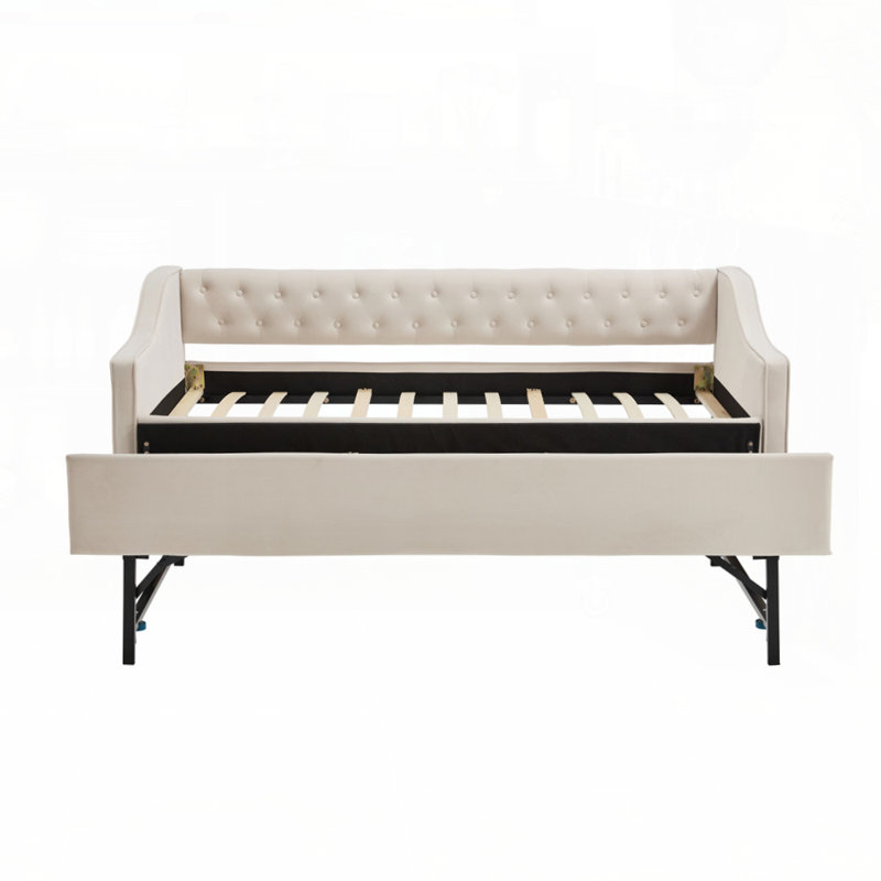 Lit de jour simple rembourré avec couchette, port USB, poches latérales et tissu en velours pour plus de confort et de style