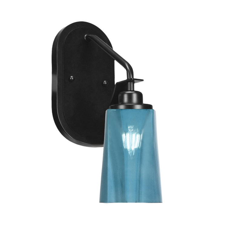 Applique murale Alirra, fini noir mat, 11,4 cm (L) x 16,5 cm (H), verre dégradé bleu, 13.5" H x 5" W x 8.25" D