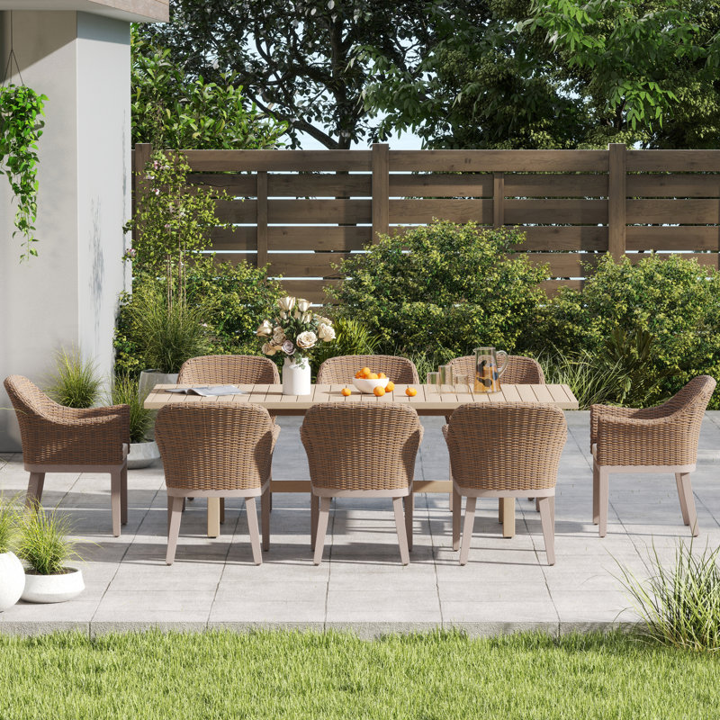 Outdoor 8-person Dining Set With Cushions, 30" H x 90.5" W x 39" D, 8