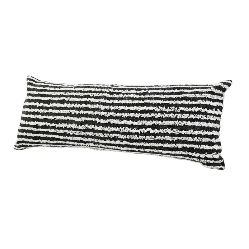 Housse de coussin rectangulaire en coton à rayures Club, Noir rayé 3, polyester