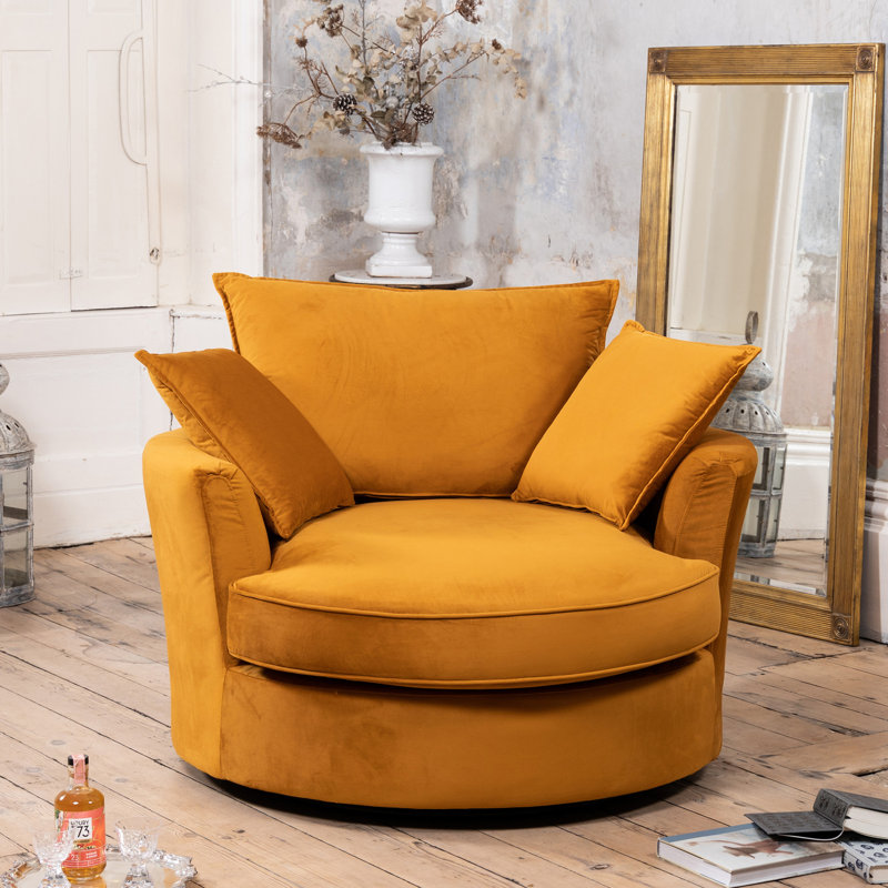 Fayyaz Velvet Swivel Base Cuddle Chair, Orange