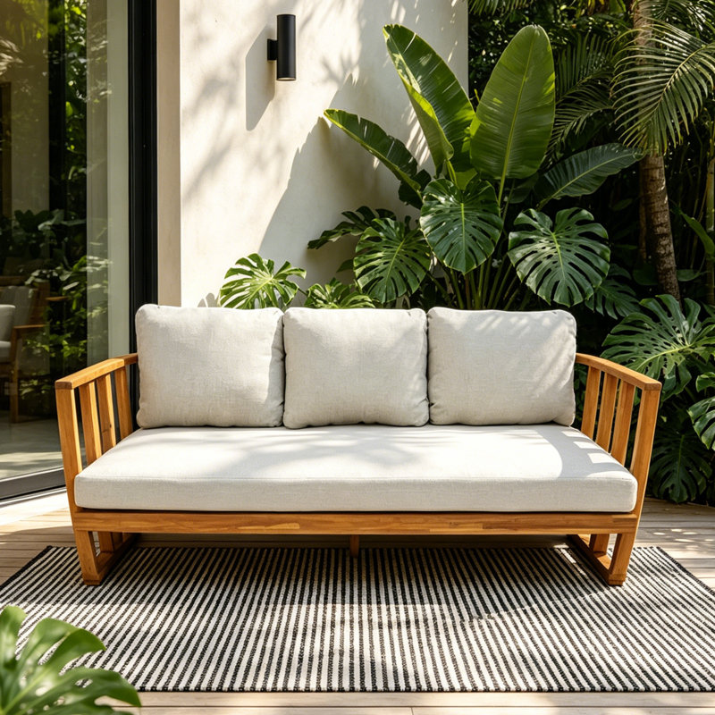 Helga Acacia Wood Patio Outdoor Three-seat Sofa With Cushions