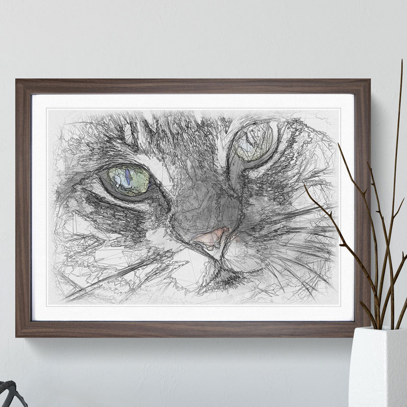 Portrait of a Cat Vol.2 - Picture Frame Drawing, 27cm H x 36cm W x 2cm D, Oak Framed