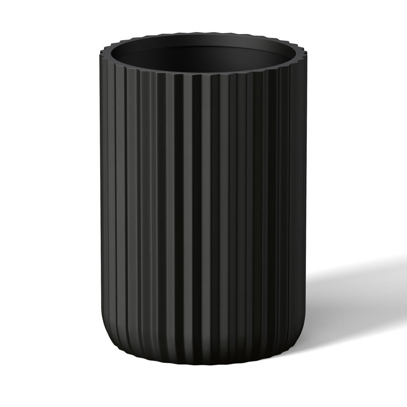 (Enhanced Interior) Concrete Round Planter / Pot With Drainage Holes, Charcoal Black, 25" H x 17" W x 17" D
