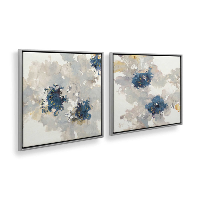 Inky Petal Splash, ensemble de 2 impressions, 16 po x 16 po, Toile avec cadre, Chrome poli