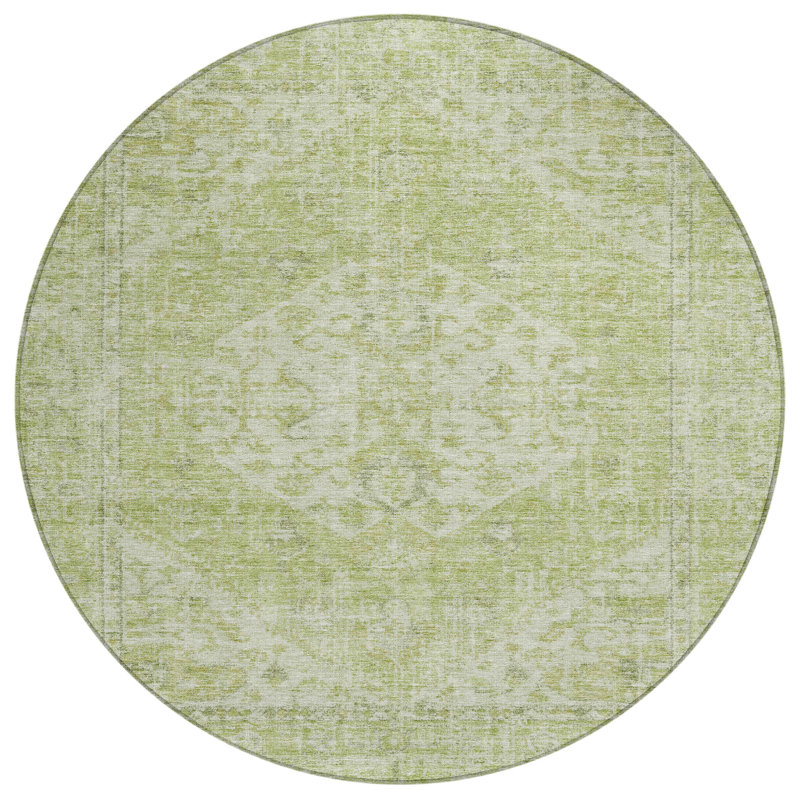 Stockholm Green Washable Indoor-Outdoor Rug - , 2'3" x 7'6"