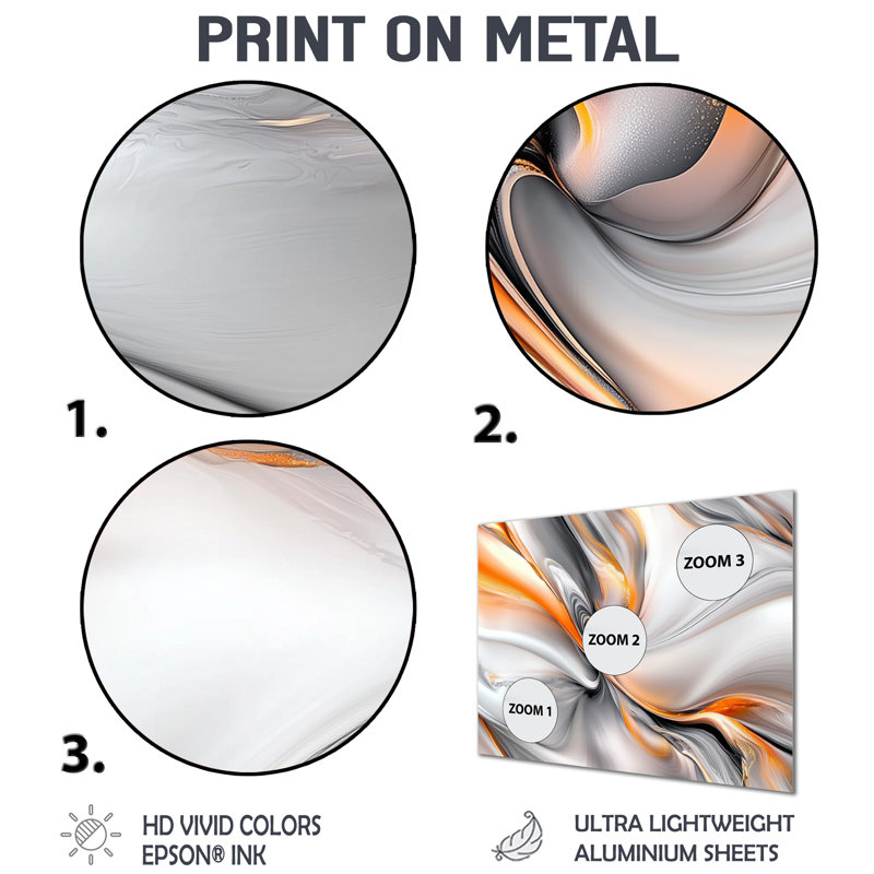 Marbre ascendant orange clair et gris I - art mural abstrait en métal, impression murale en marbre