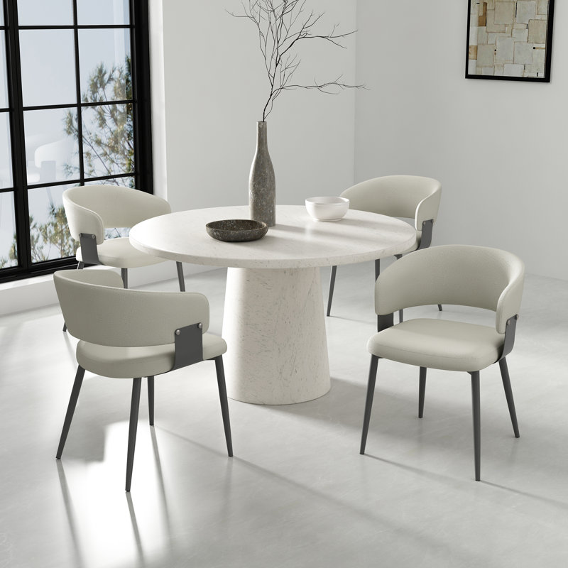 Chaise rembourrée en cuir avoine texturée Luce, Gruau