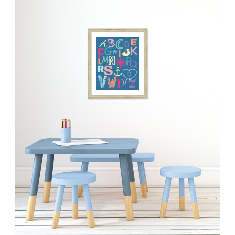 Alphabet imprimé sur papier, H 24,5 po x l 20,5 po x P 0,6 po, Cadre plat beige