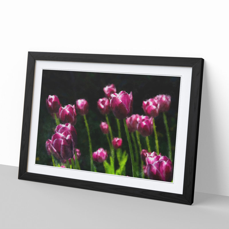 Pink Tulip Flowers - Framed Print, 48cm H x 65cm W x 2cm D, Black Framed