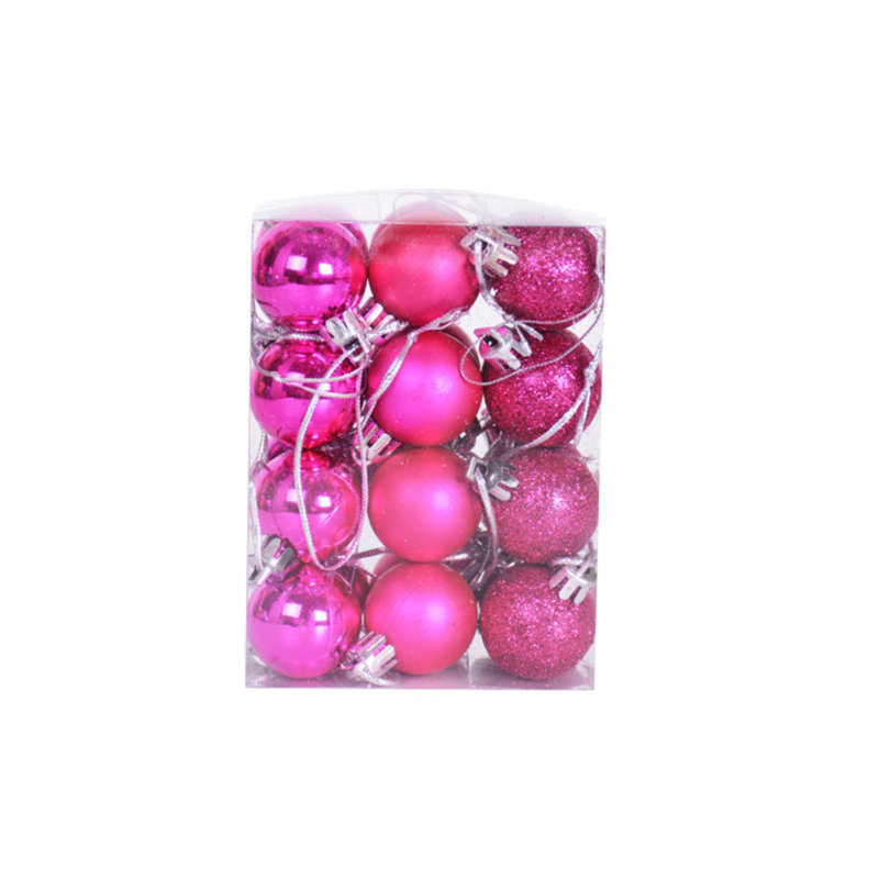 Ornement 24 boules en plastique, Rose rouge