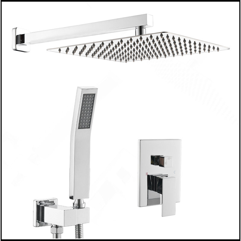 Bathroom Luxury Rain Mixer Combo Set Wall Mounted Rainfall Shower Head System Polished Chrome, (Contain Faucet Rough-In Valve Body And Trim)