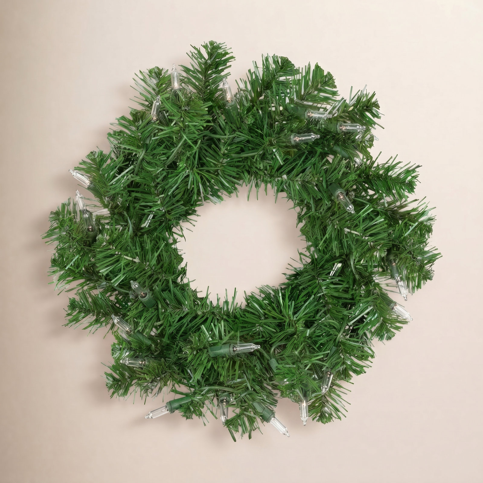 Pre-Lit Pine Wreath, 16" H x 16" W x 2" D