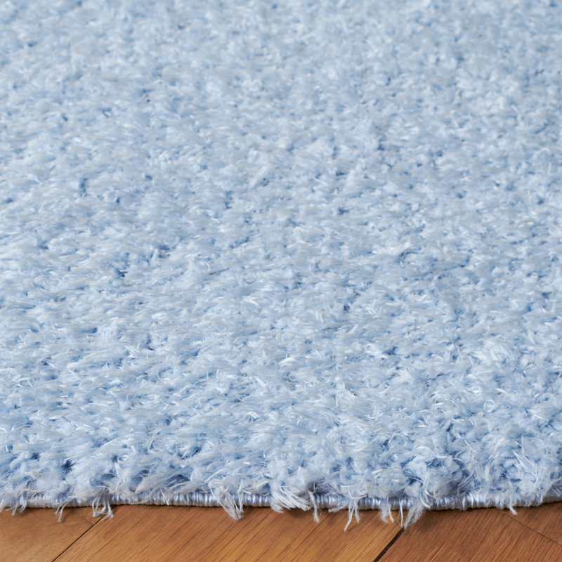 Tapis de couleur unie à poils longs Lindsay, Rond 6 pi 7 po, Aqua
