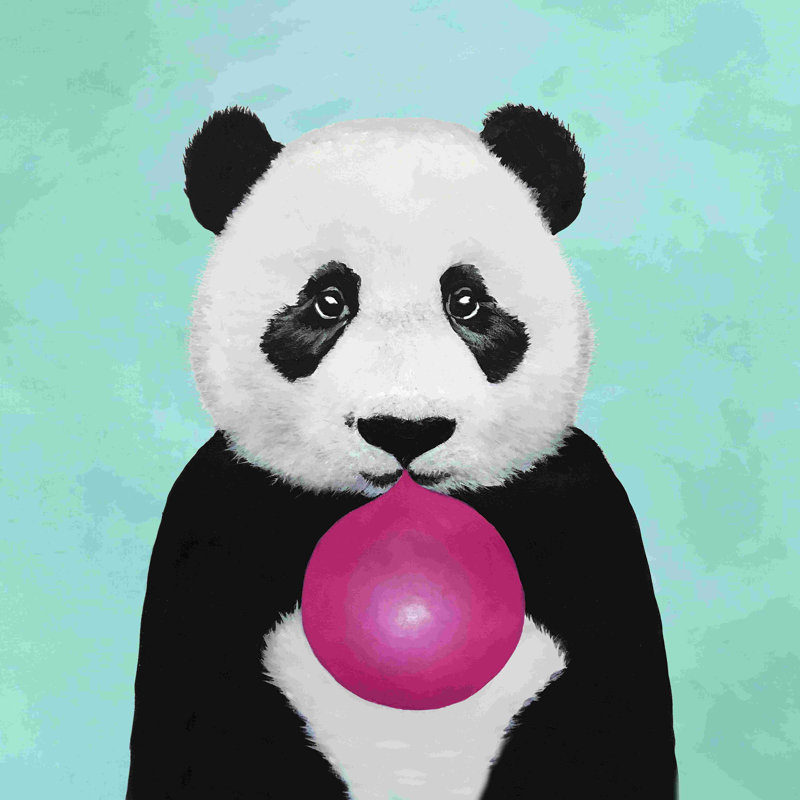 «Panda Blowing Bubblegum» par Coco de Paris - impression, H 12 po x l 12 po, Non, Toile tendue