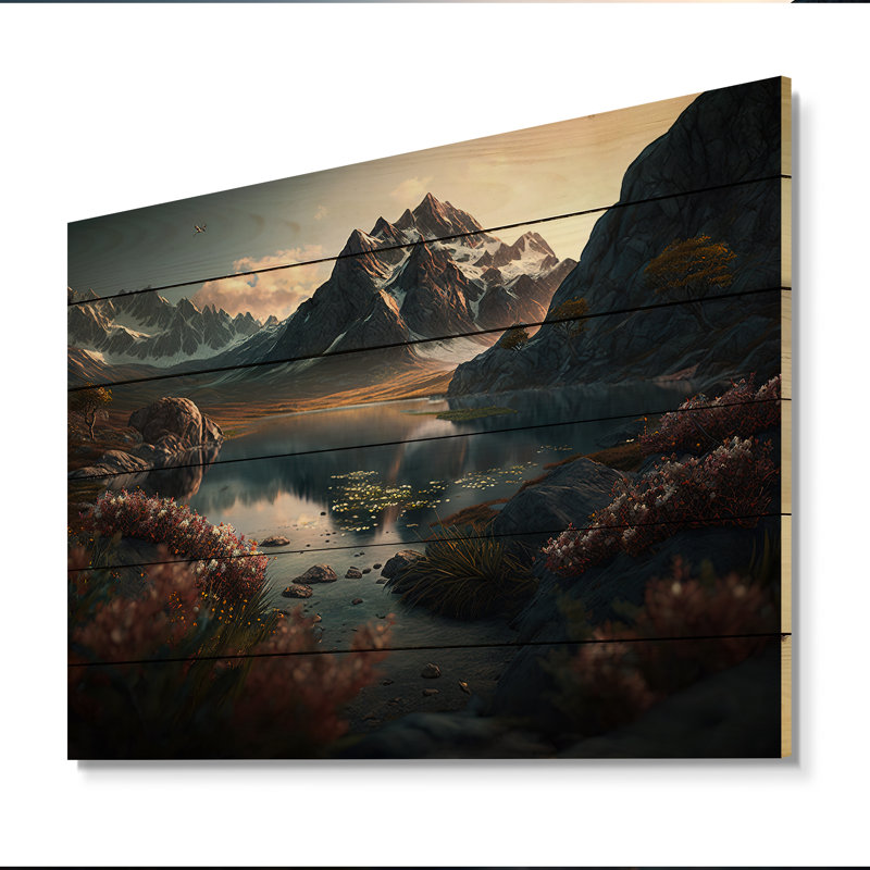 Paysage de montagne II - impression sur bois sans cadre, H 12 po x l 20 po x P 1 po
