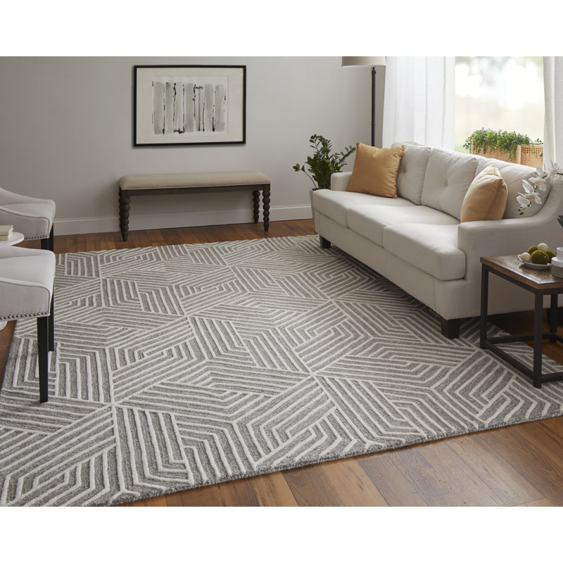 Lytton Modern Geometric, Gray/Ivory Area Rug, Rectangle 8' x 10'