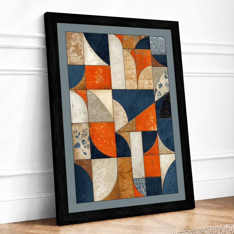 Geometric Tile Study Mid-Century - Framed Print, A2 - 59.4 x 42.0 cm, Black