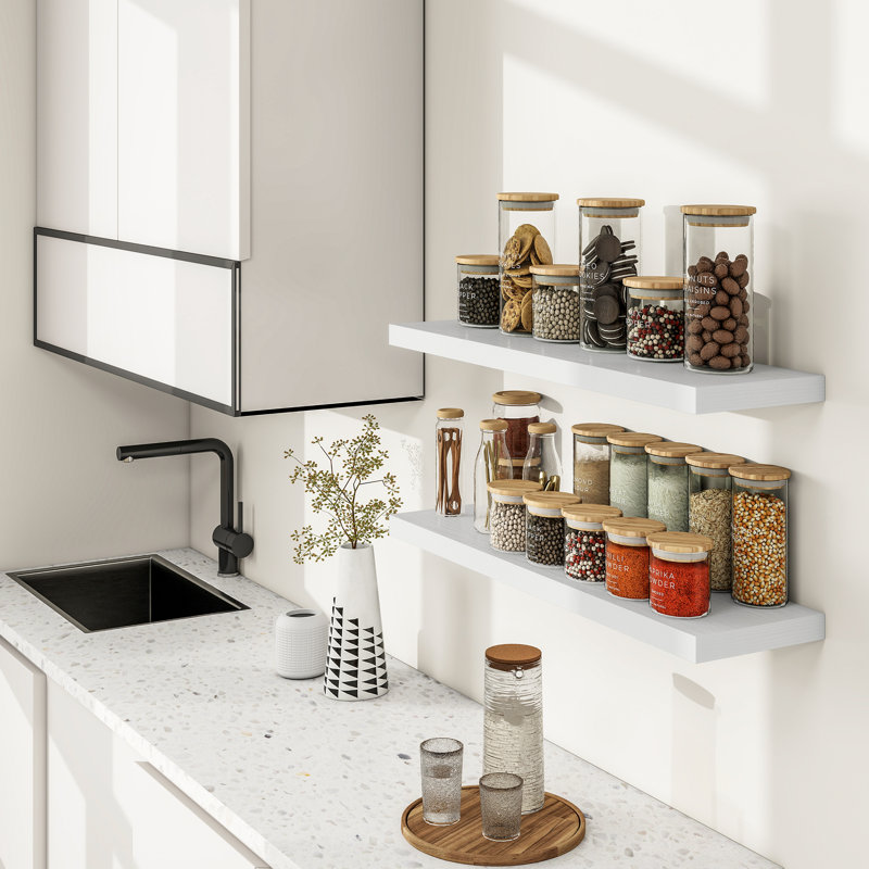 2-Piece 9.3" Extra Deep Wood Floating Shelves, Modern Design Wall Mount Display Shelves, White, 1.5" H x 36" W x 9.3" D