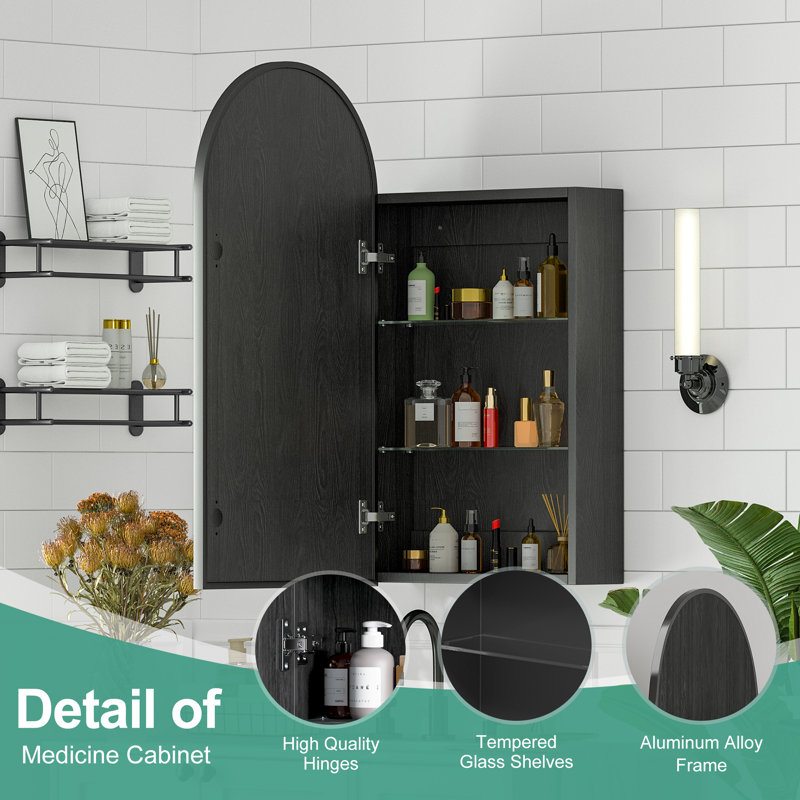 Armoire à pharmacie sans cadre avec porte réversible à miroir, 15.75"