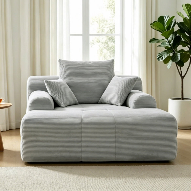 Canapé-lit surdimensionné sans accoudoirs, méridienne profonde avec mousse à mémoire de forme et 3 coussins, sans assemblage. （Gris）