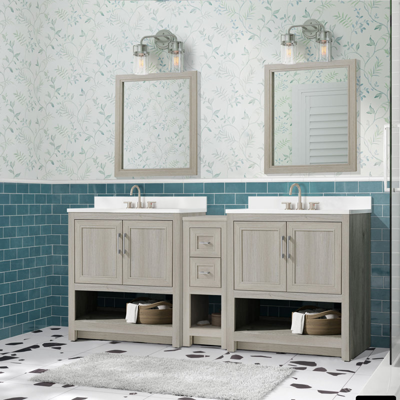 Stovall 73 Inch Double Vanity with Integrated Top and Sink with Mirrors, Sandstone