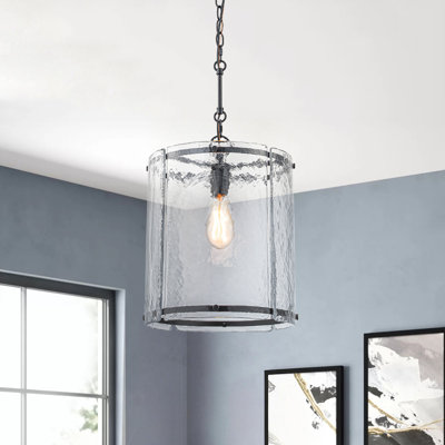 1-Light Handcrafted Textured Water-Glass Cylinder Pendant