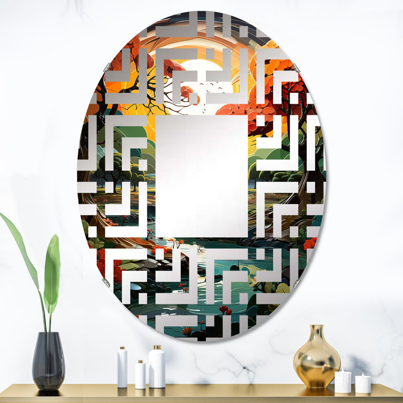 Vibrant Oasis Baobab Tree - Miroir décoratif labyrinthe | Ovale, 35,4 po x 23,6 po