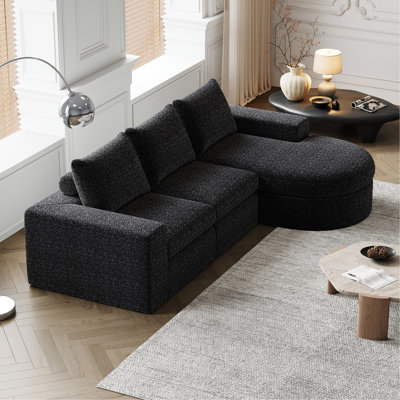 99-Inch Chenille Cloud Curved Sectional Sofa With Chaise, L-Shaped Modern Boneless Couch With Deep Seats, Chenille Sectional Sofa For Living Room And Bedroom, No Assembly Required