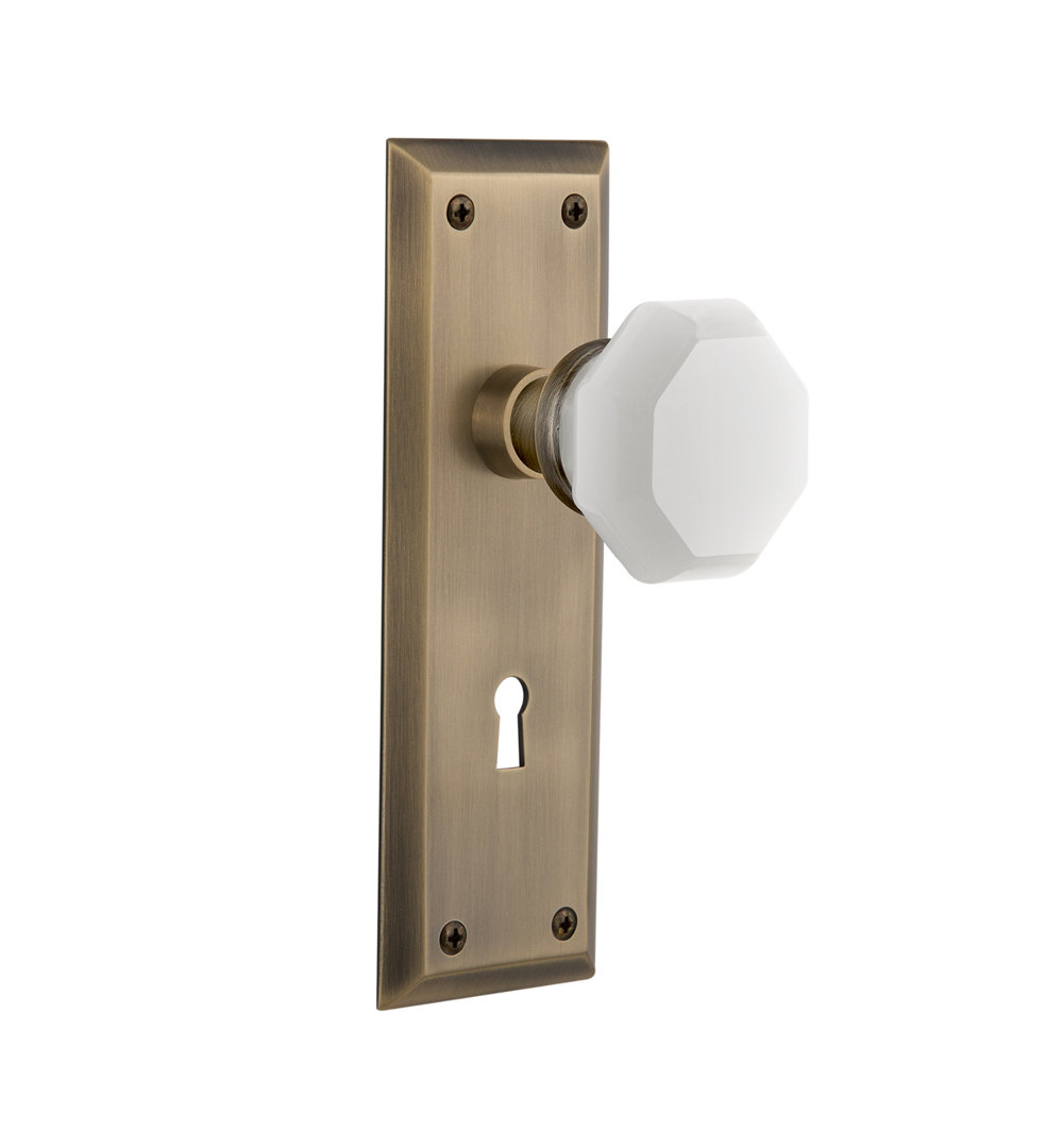 White Milk Glass Waldorf Interior Mortise Door Knob with New York Long Plate Nostalgic Warehouse 