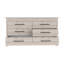 Commode double, quatre pieds, 6 tiroirs, plateau supérieur, gris clair