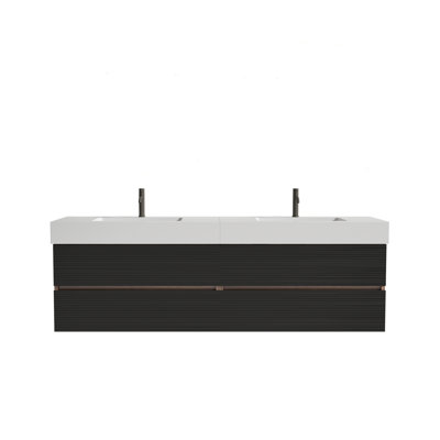 Modern 72'' Floating Vanity With Black Quartz Sink, Wood Finish