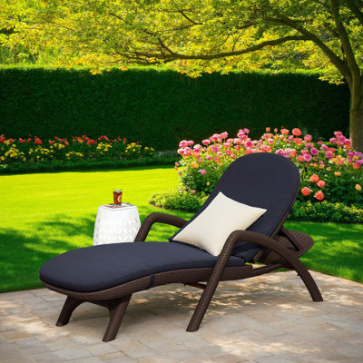 Dark Brown All-Weather Chaise Lounge with Comfort Cushion, All-Weather Outdoor Lounger with Wicker-Style Design