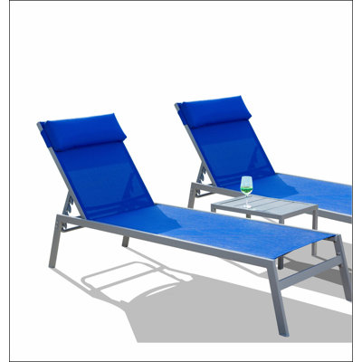 Patio Chaise Lounge Set, 3 Pieces Adjustable Backrest Pool Lounge Chairs Steel PVC-coated polyester Sunbathing Recliner with Headrest