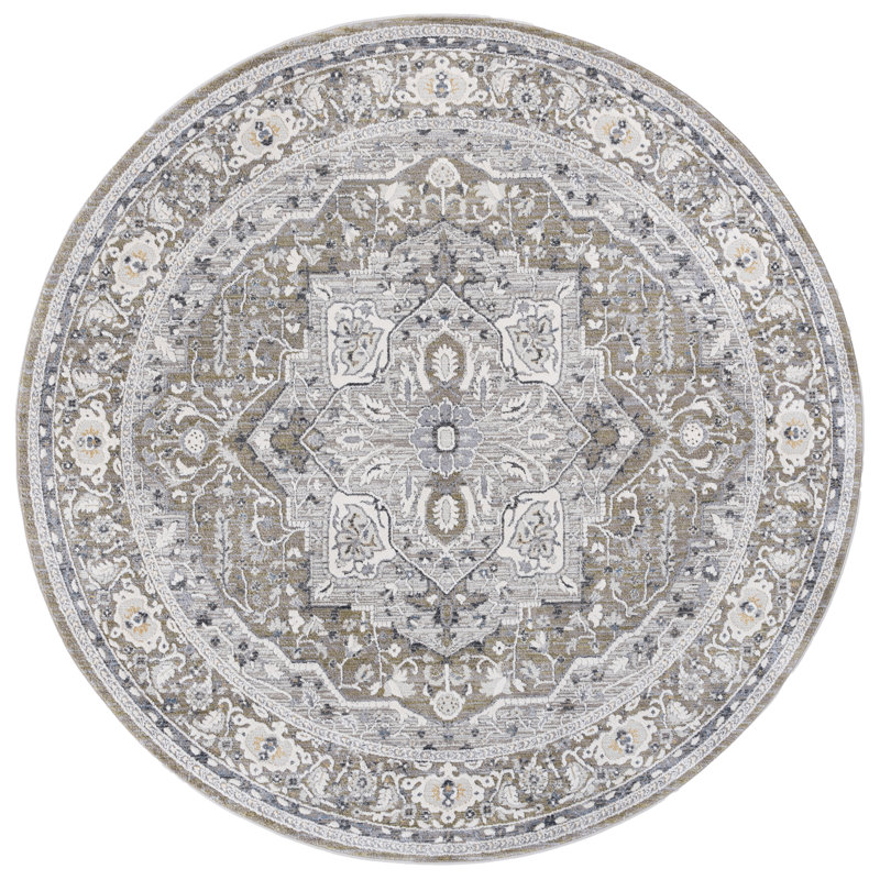 Tapis oriental en polyester Clover 1270, Rond 6 pi 7 po, Gris