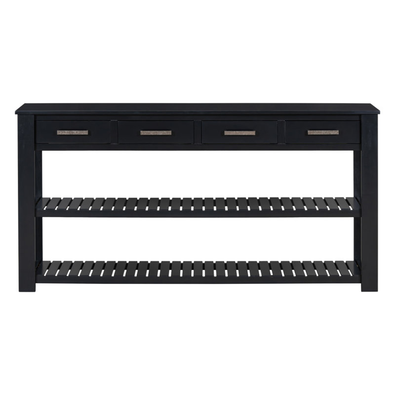 Élégante console d'entrée avec 4 tiroirs et 2 tablettes, parfaite pour organiser et exposer dans des maisons modernes., Noir