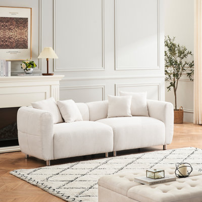 Tendance de 89 pouces avec pieds en métal, structure en bois massif, 4 coussins pour le bureau, espace de réception - blanc, sièges profonds spacieux, appartement confortable avec canapé 3 places, siège de bureau individuel à ressorts