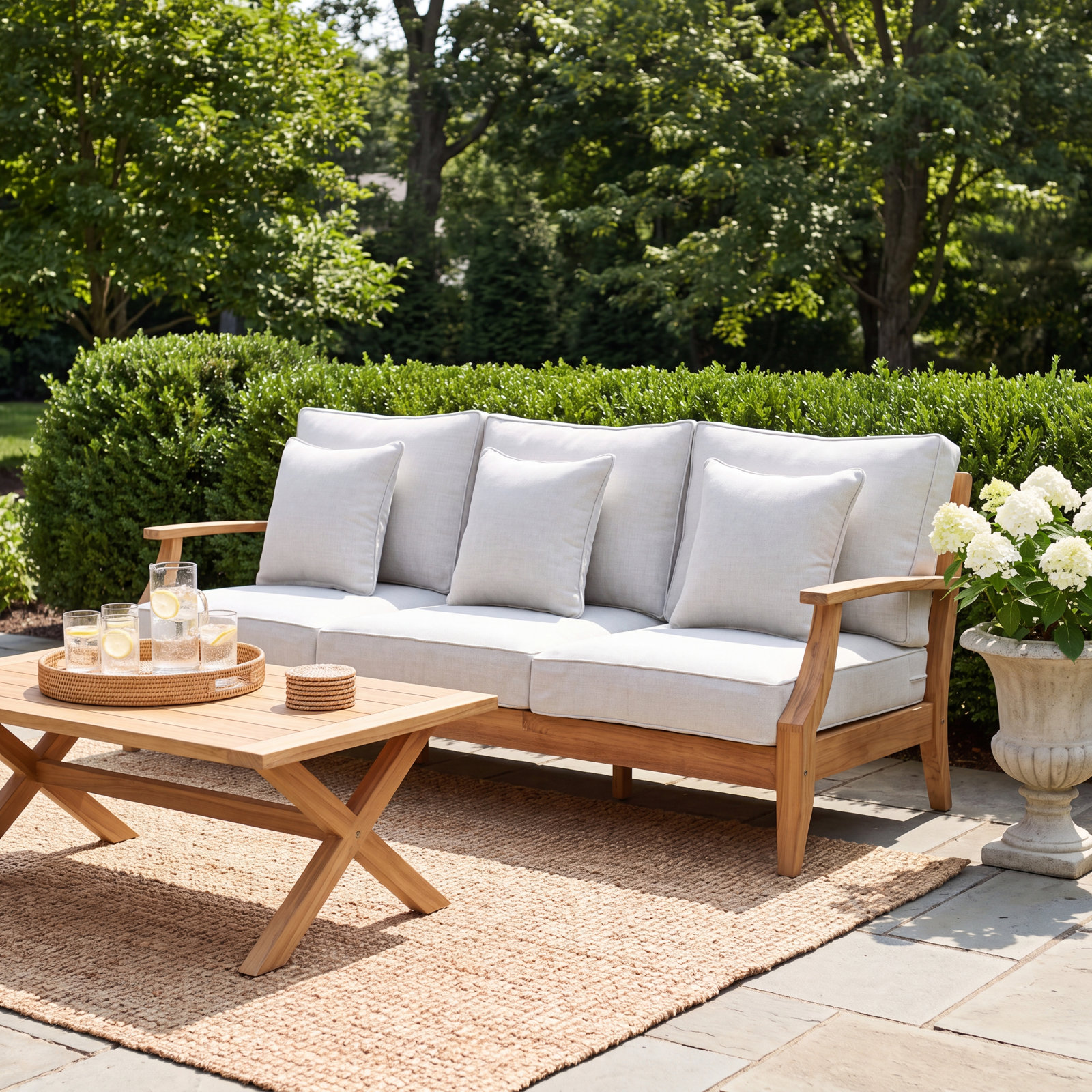Clairmont 82" Teak Patio Sofa, White