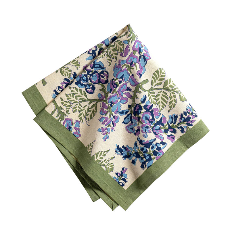 Wisteria Handmade Floral Tablecloth, 90" x 90", Blue/Green