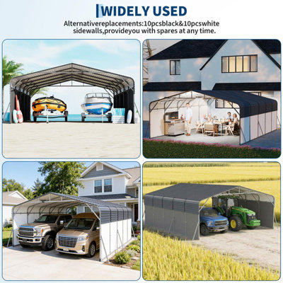 Abri d'auto 20 x 25 pi avec lumières solaires et parois latérales amovibles - Abri de garage pour 2 voitures pour véhicule récréatif, bateau ou camion