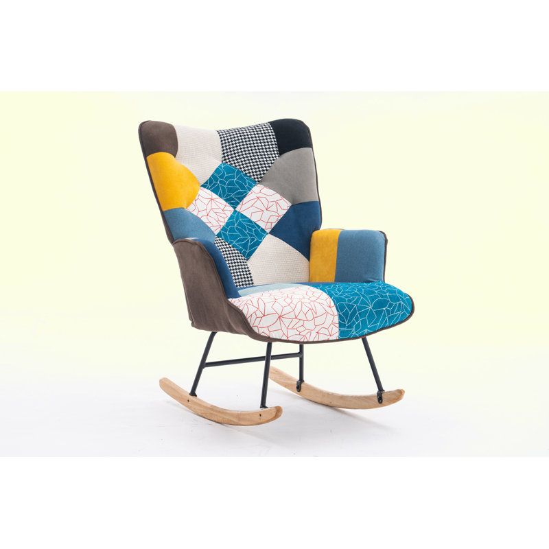 Chaise berçante Khurshida, Bleu / brun / gris